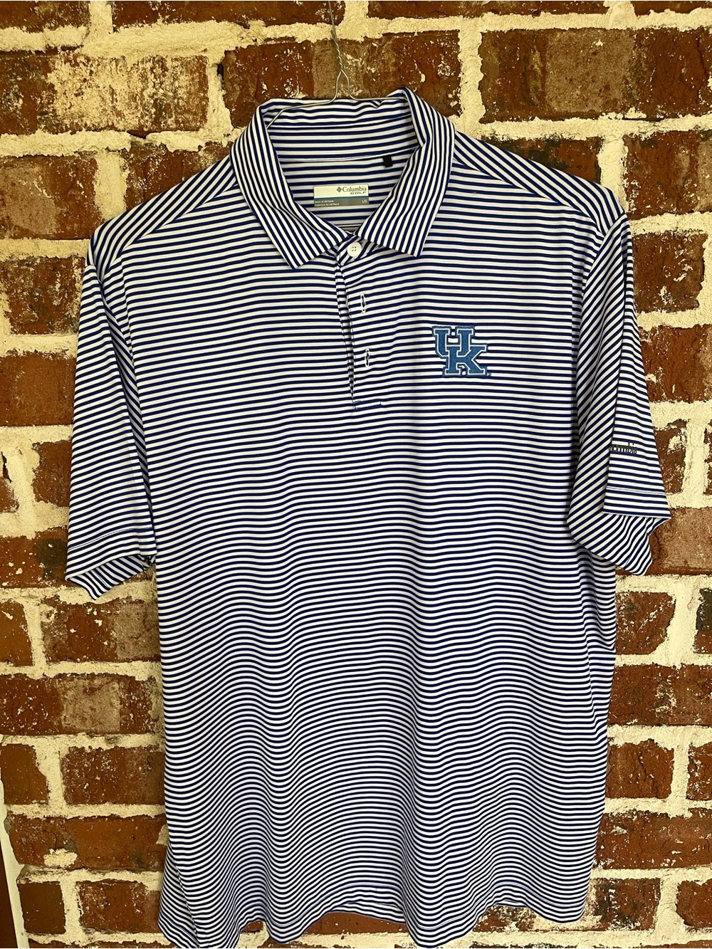 Columbia Blue and White Striped Polo with UK Logo